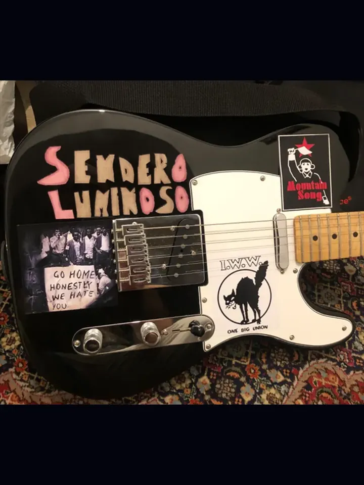 Tom Morello guitar stickers Sendero Luminoso Mau Mau uprising Fender Telecaster