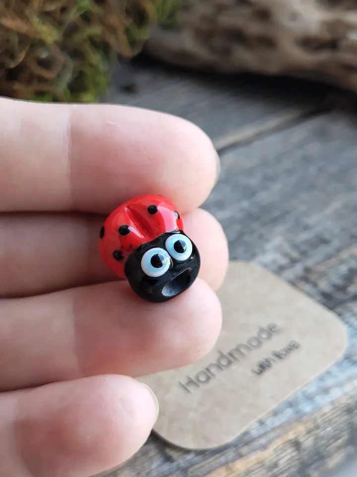 LARGE HOLE BEADS Ladybug charm bracelet Dread beads Dreadlock jewelry Loc Jewelry Big hole beads Glass Ladybug beads Ladybug ornament
