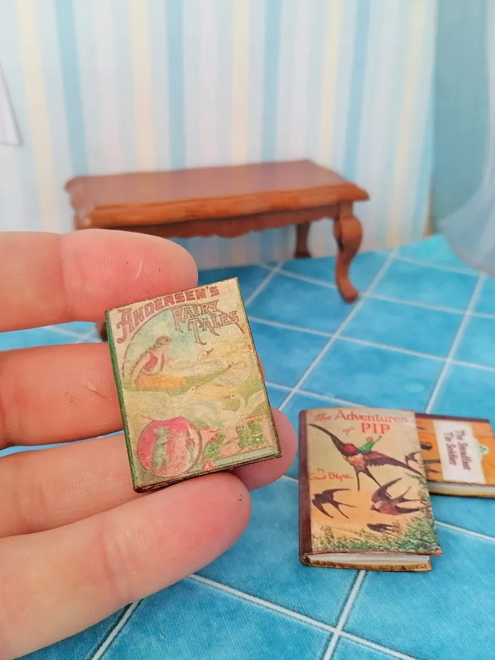 Dollhouse book set in 1:12 scale. Handmade.