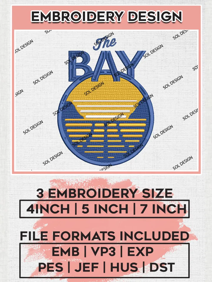 The Bay Golden State Warriors Logo Embroidery Files, NBA Golden State Warriors Team Logo Embroidery Designs, Basketball Team Logo Emb Files, NBA Team Designs, 3 sizes, Machine embroidery Files, Digital Download
