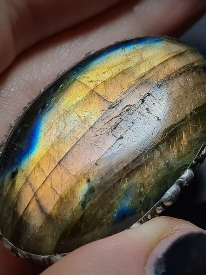 Labrodarite ring Big Massive Ring Luminous Ring Rainbow Ring