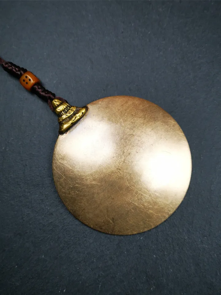 Gandhanra Vintage Tibetan Buddhist Amulet,Melong Mirror, SIPAHO(srid pa ho),Jiugong Bagua Badge,made of Lima Brass,2.48"