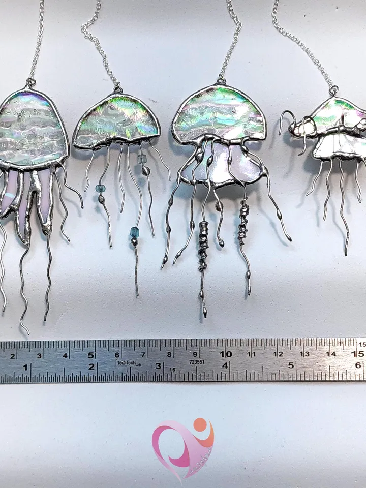 Mini Stained Glass Jellyfish Car Charm Suncatcher for Rear View Mirror Cute Car Accessories for Ocean Lover Gift under 20 Jellyfish Pendant