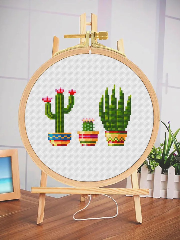 Potted plants cross stitch pattern download PDF, Small floral cross stitch chart, Garden beginner stitch, House plants embroidery PDF #P14