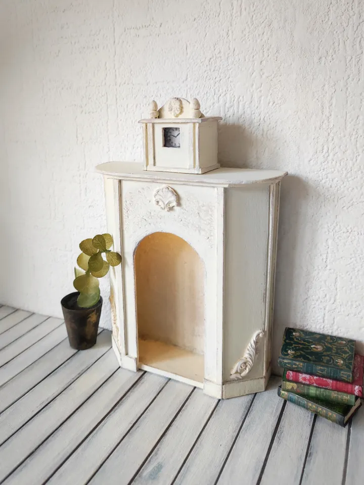 Vintage Miniature Fireplace with Backlight 1/6 -1/12 scale milky white