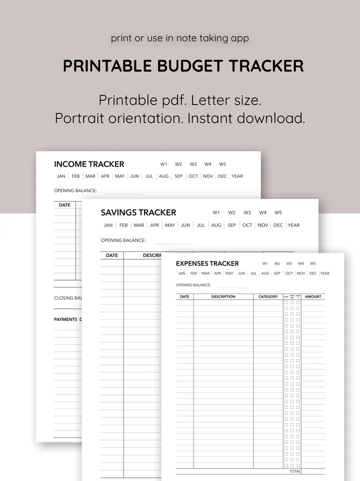 Printable Budget Trackers - Income, Expenses, Savings, Pages for personal and family finances. Financial planner. Cost-of-living crisis Printables