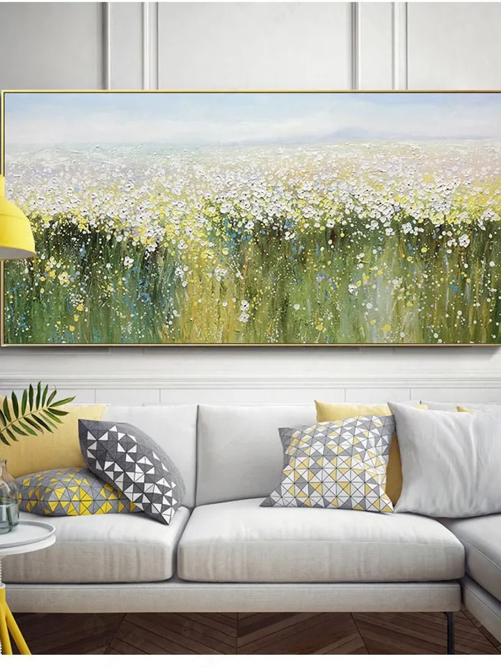 Original Oil painting,Wall Art,Abstract Wall Décor,Wild Flower oil painting,Yellow Green oil painting, Home decor,Bedroom decor,spring decor
