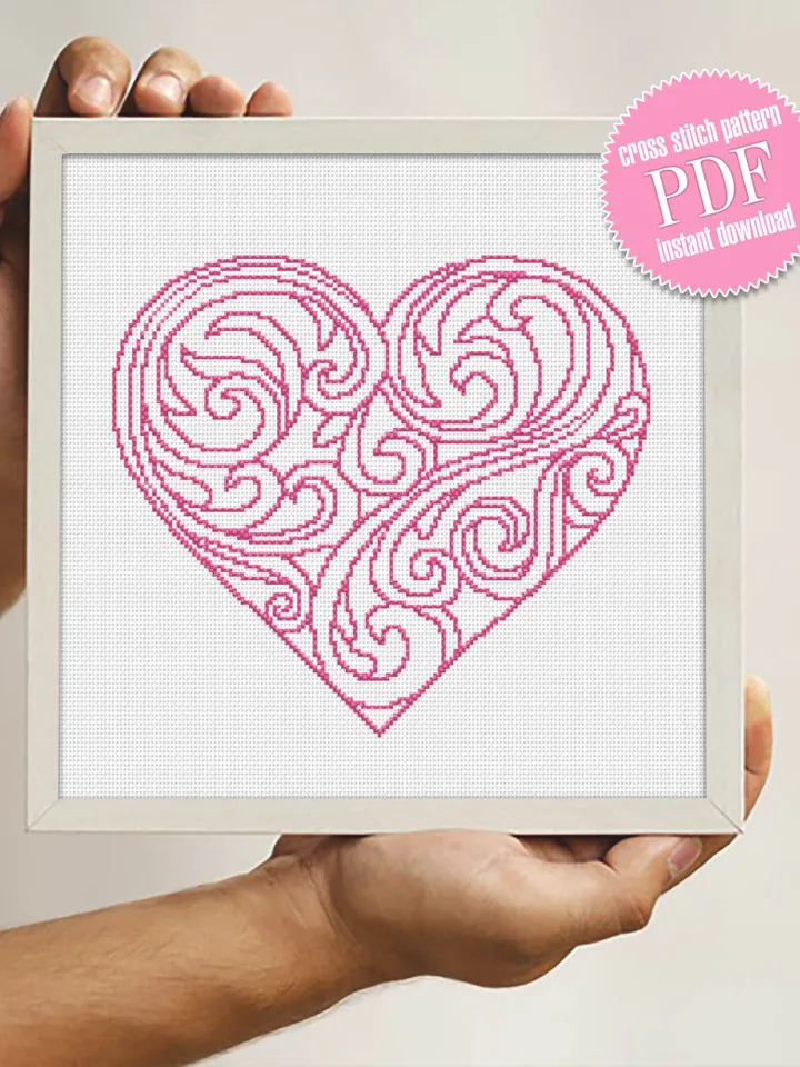 Heart mandala cross stitch pattern download PDF Simple mandala pattern digital Monochrome cross stitch chart Quick cross stitch sampler #M65