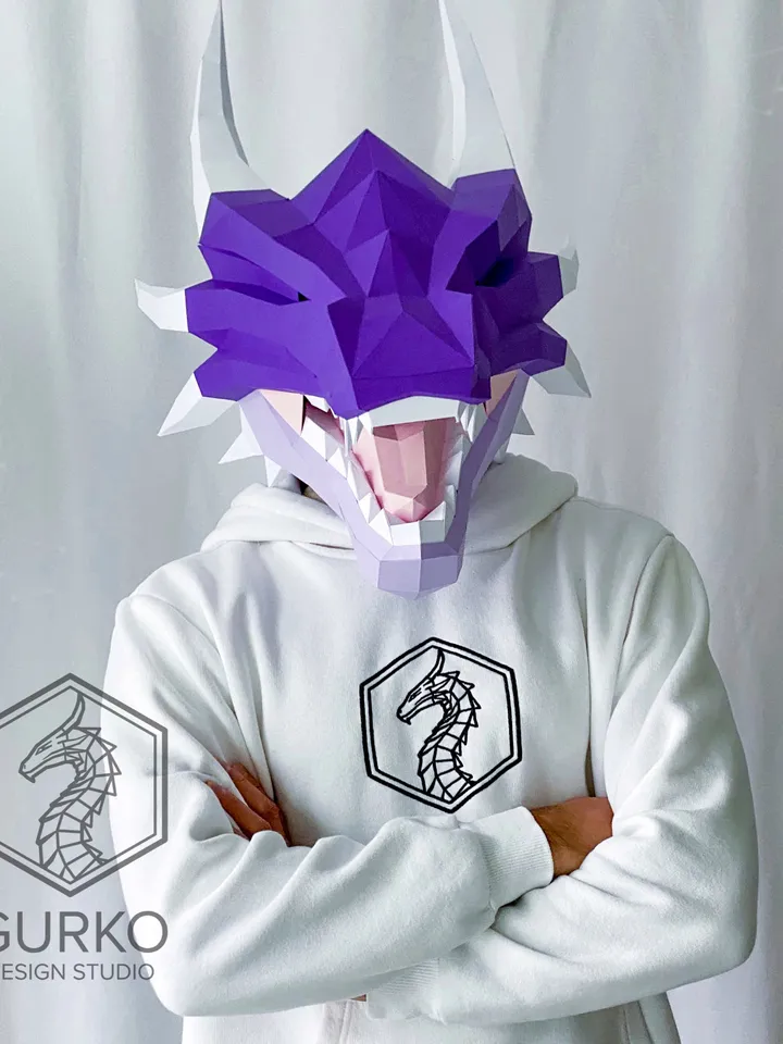 Dragon Mask Papercraft, Digital Template, PDF Download, Gurko, 3D Low Poly Animal Mask, DIY Origami, Pepakura, Paper Mask, DIY Costume