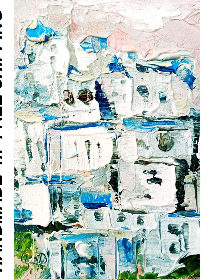 Santorini Painting Original Art Greece Wall Art Painting Greece Painting Santorini Beach Small Painting 6 by 4 by ArtProkopaloSv