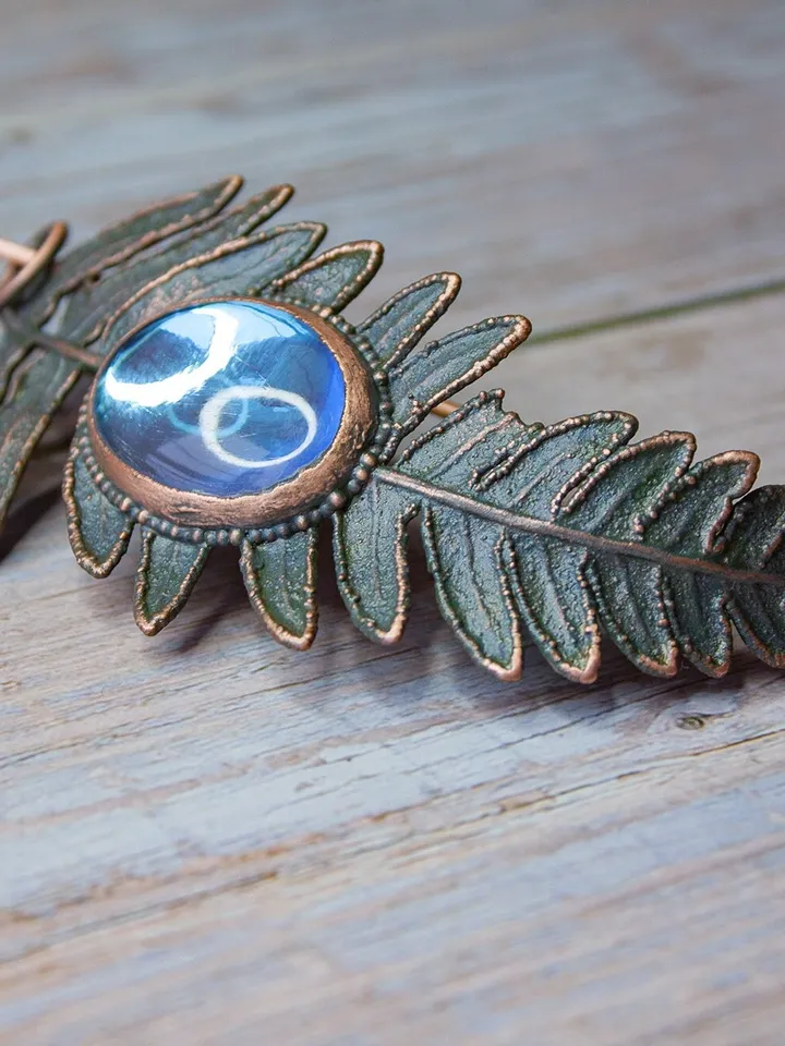 Unique handmade electroformed hair clip made from real fern leaves