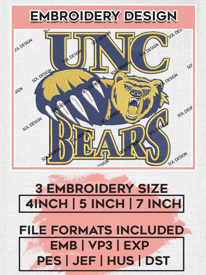 NCAA UNC Bears Team Mascot Logo Embroidery Design Files, NCAA Northern Colorado Bears Machine Embroidery, NCAA Teams, 3 sizes, NCAA Machine embroidery designs, Digital Download