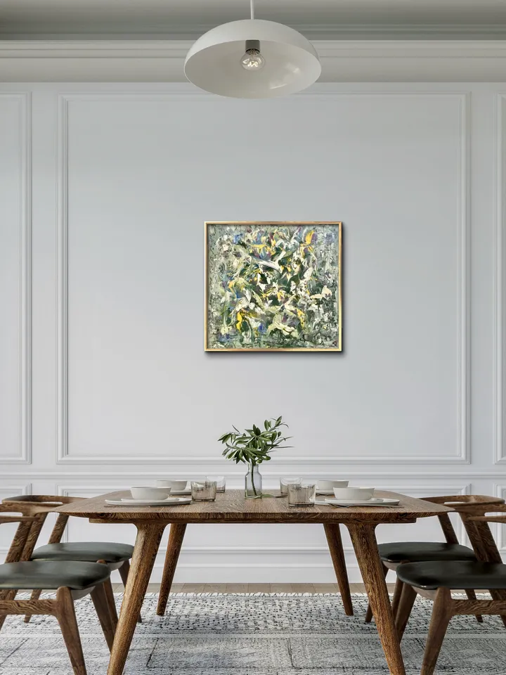 Flying in the jungle,original abstract oil impasto painting on canvas,abstract green white home decoration,unique handmade gift.
