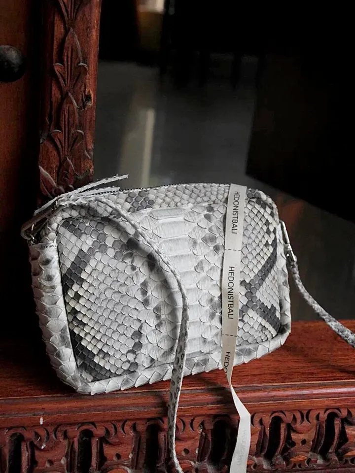 Smalll woman genuine python skin elegant grey snake print clutch | small every day purse| exotic leather bag | gift for her | snakeskin bag