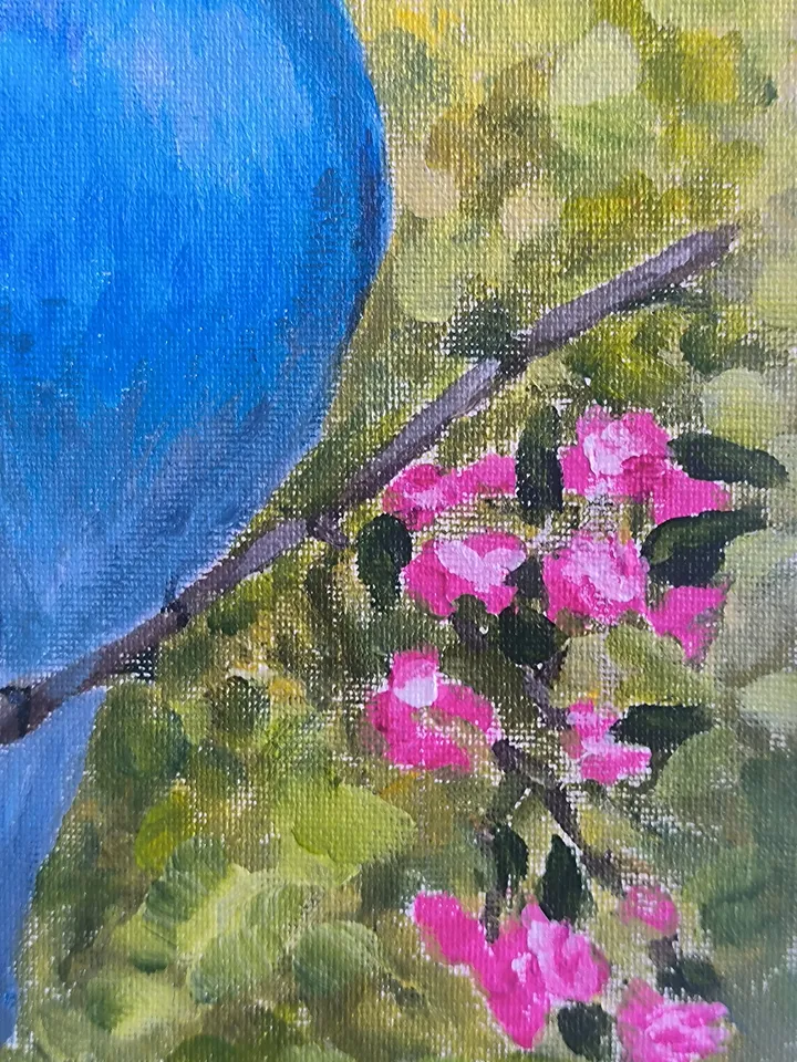 Set of three bird paintings. Toucan painting, Blue sialia painting, Parrot painting, Acrylic painting, Bright birds.