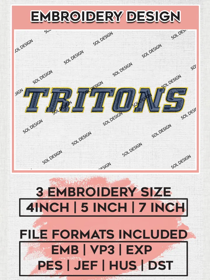 Tritons Football Team Word Logo Embroidery Design Files, NCAA UC San Diego Tritons Machine Embroidery, NCAA Teams, Game Day, 3 sizes, NCAA Machine embroidery designs, Digital Download