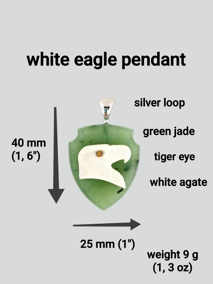 American Bald Eagle Cameo Pendant in White Agate on Jade Shield.