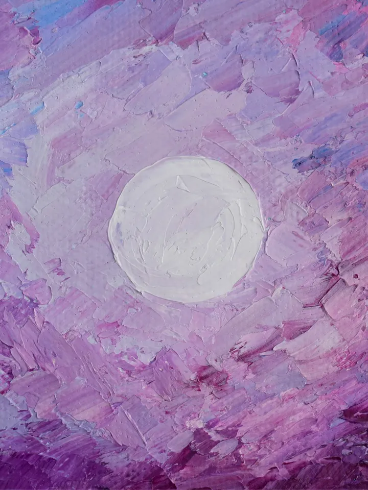 Seascape original painting Ocean wall art Full moon night oil painting Moonlit Night artwork Purple home decor
