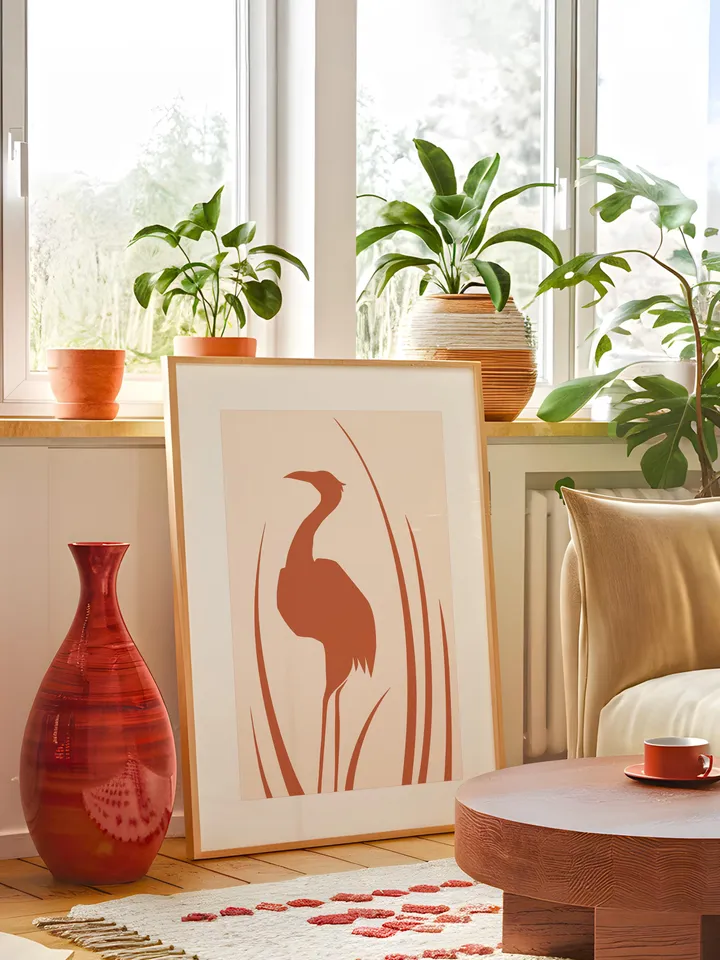 Minimalist Bird Wall Art Boho Bird Poster Abstract Nature Silhouettes Modern Terracotta Decor Scandinavian Style Contemporary Bird Digital
