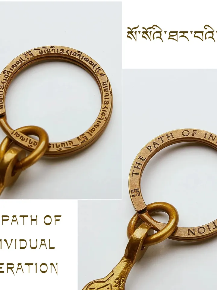 Gandhanra Antique Tibetan Amulet Keychain,The Key of Heart, Trantic Buddhism Dharma, Himalayan Style Pendant,Made of Pure Brass