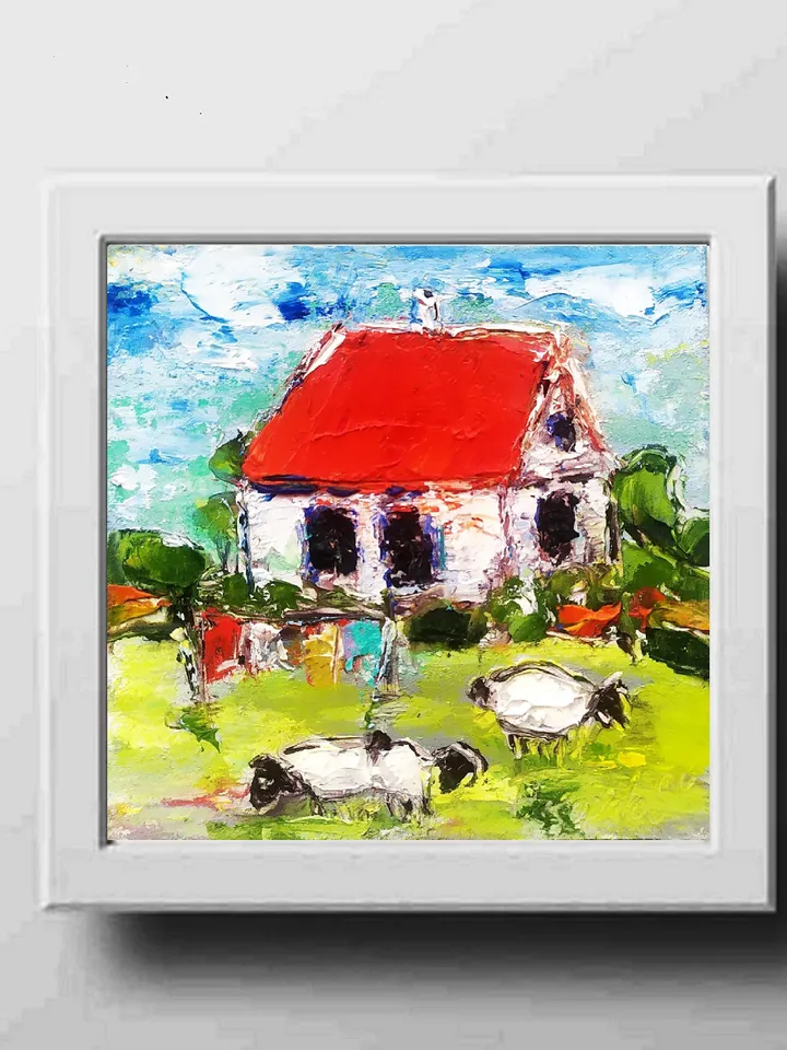 Ireland Painting Sheep Original Art Irish Landscape Oil Painting Farm Small Artwork