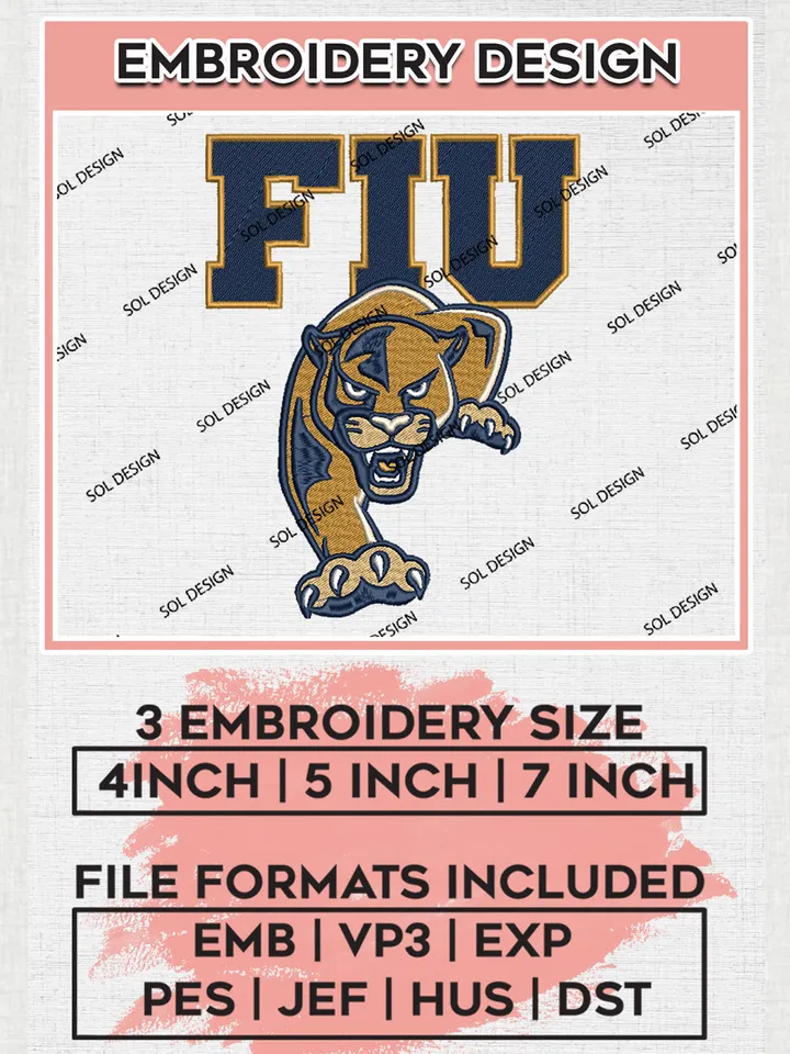 NCAA Florida International Panthers Team Logo embroidery designs, NCAA FIU Panthers Machine embroidery designs, NCAA College Team Logo embroidery designs, Machine embroidery designs, Digital Download
