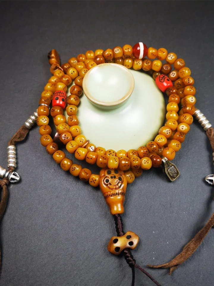 Gandhanra Handmade Tibetan Yak Bone Dice Beads Mala,108 Prayer Beads for Meditation,Diameter 7mm, Length 68cm