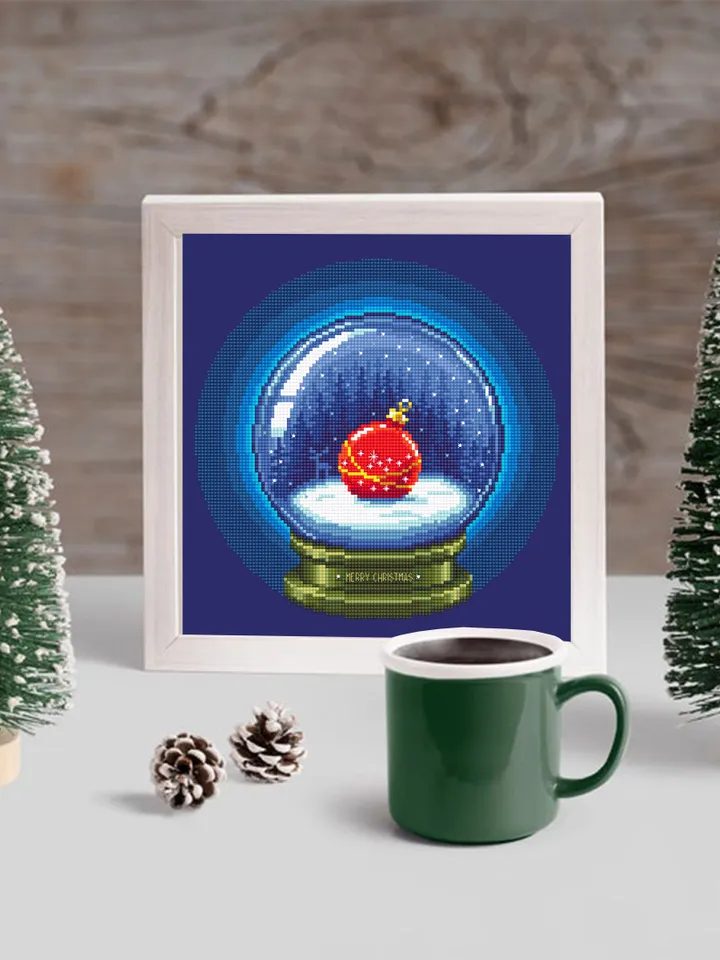 Merry Christmas cross stitch pattern download PDF Snow ball cross stitch, Winter holiday embroidery PDF, Christmas ball beginner stitch #N60