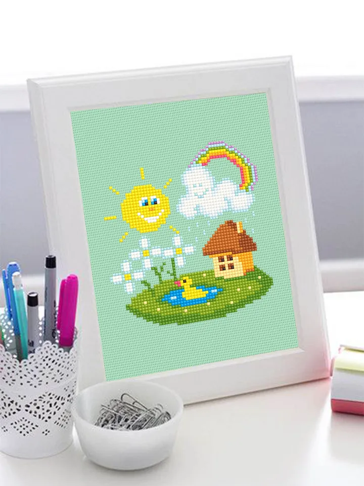 Nature cross stitch pattern download PDF Summer home xstitch chart Baby pattern digital Cute beginner stitch Small picture embroidery #O11