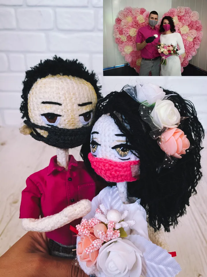 Look alike portraits doll, wedding custom, personalized gift for wedding, crochet amigurumi doll