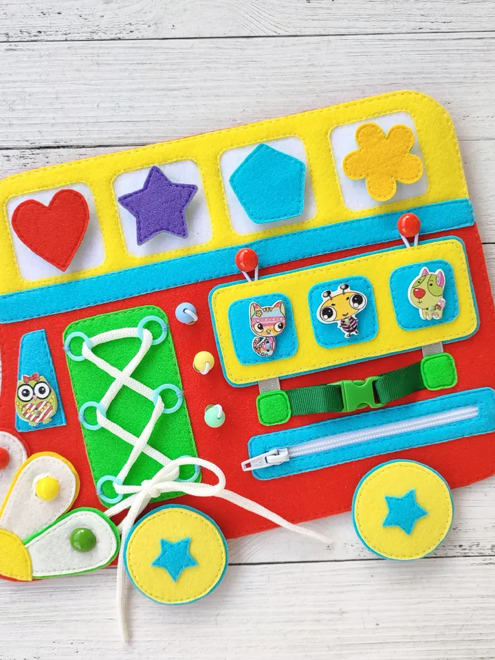 Felt montessori busy board pattern, Baby sensory board pdf, Quiet book pattern, Soft activity toys, Felt sewing pattern pdf for boys