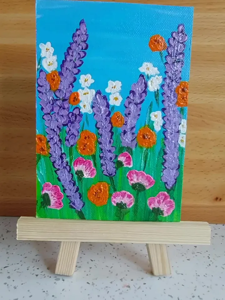 Mini painting depicting Meadow flowers, Original design, Painting on a panel