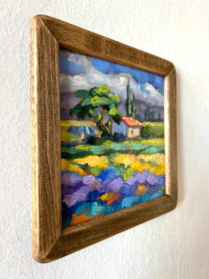 Lavender Fields Painting Tuscany Original Art Landscape Oil Painting Impasto Small Artwork 6x6 Tuscan Serenity Painting Wild Flowers