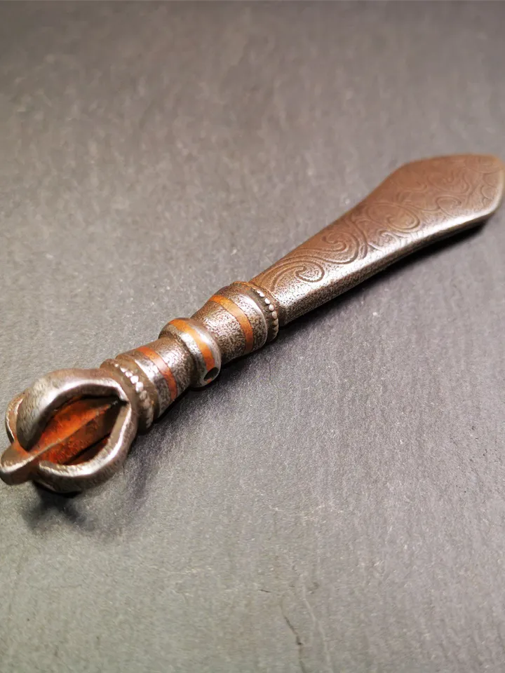 Gandhanra Tibetan Buddhist Ritual Implement ,Fire Vajra Sword of Manjushri,Made of Cold Iron inlaid with Copper