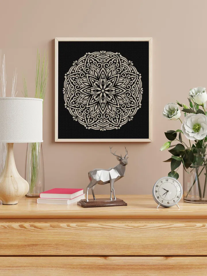 Flower mandala cross stitch pattern PDF download Mandala ornament cross stitch chart, Mandala pattern digital PDF, Mandala embroidery #M268