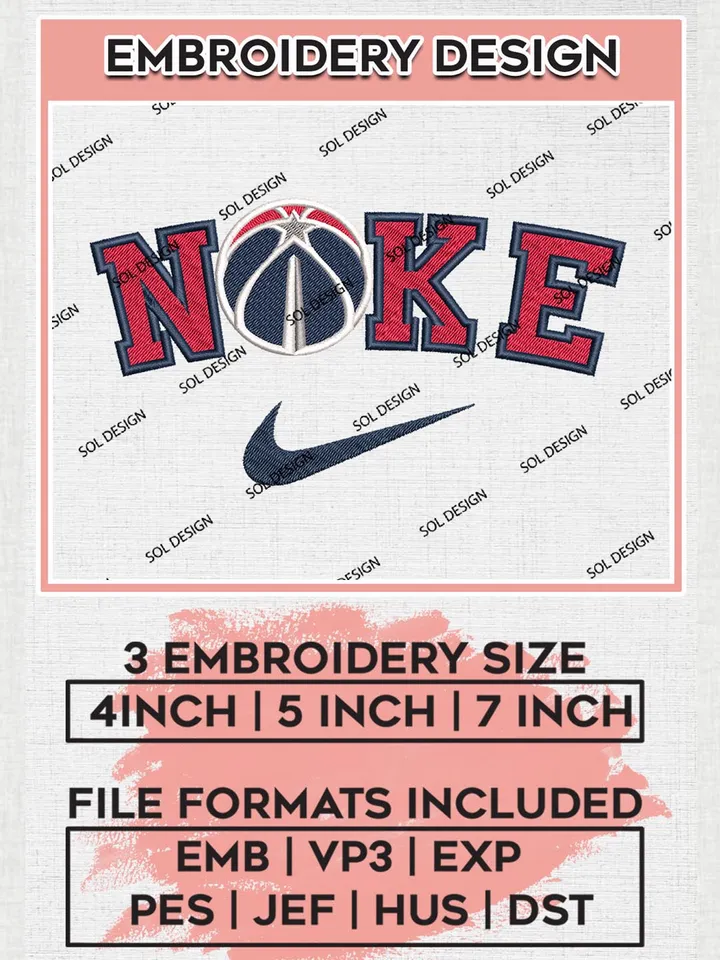Nike Washington Wizards Machine Embroidery Designs, NBA Washington Wizards Embroidery Design Files, NBA Wizards Logo, NBA Machine Embroidery Designs, NBA Embroidery Designs, Digital Download