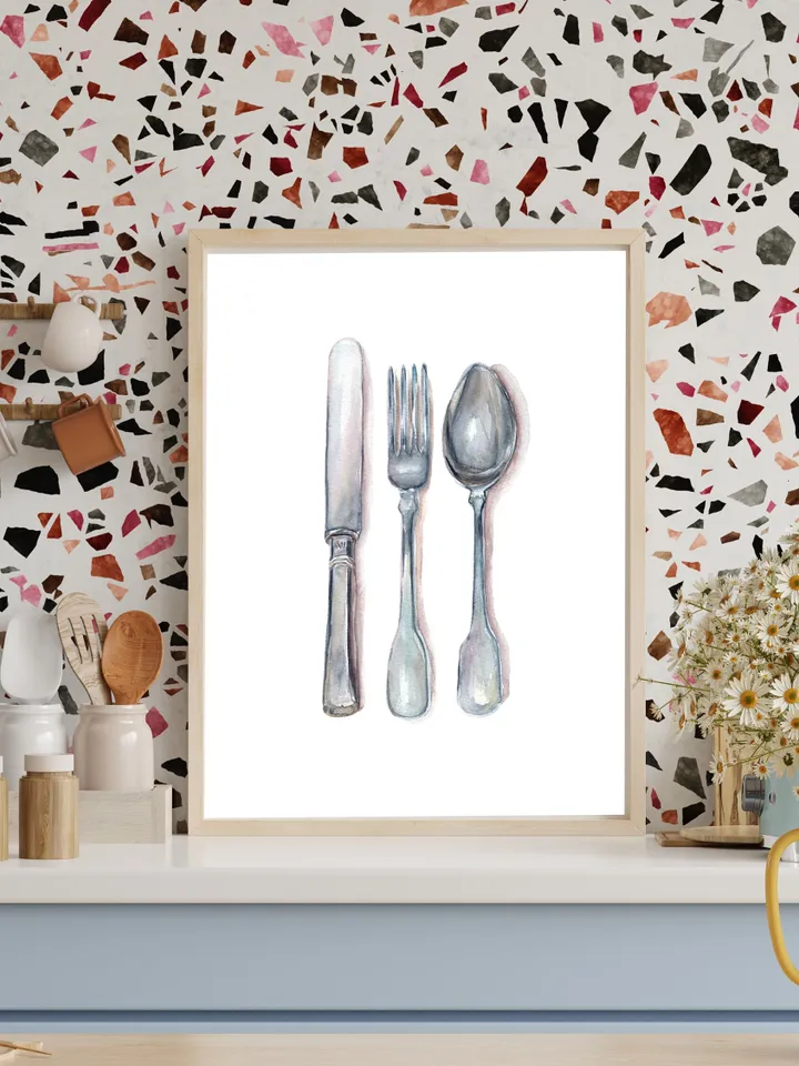 Kitchen Wall Art, Kitchen Art Print, Fork And Spoon ,Kitchen Poster Print, Art For Kitchen, Cooking Art, Kitchen Vintage, Restaurant Poster
