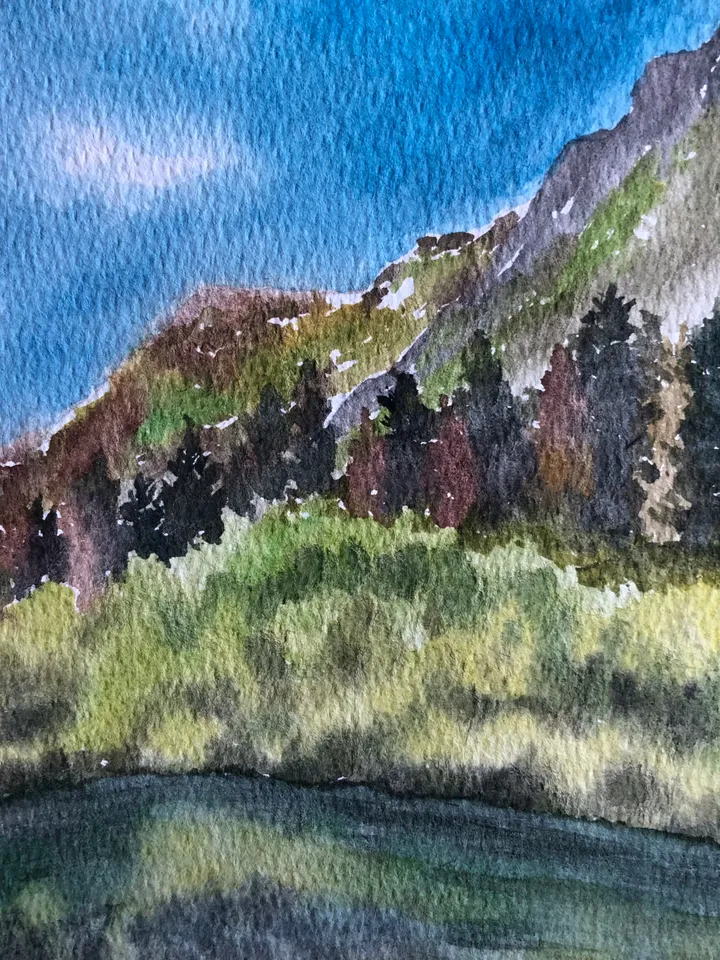 Lake in the mountains original watercolour painting hand painted modern painting wall art original artwork 8x11 inch