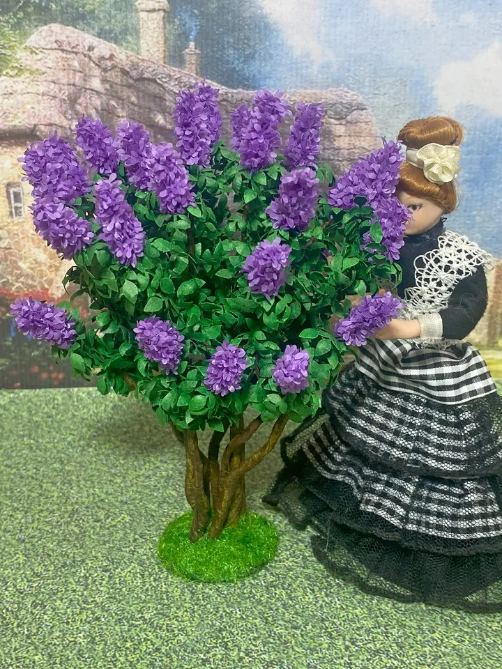 Lilac. Puppet miniature. 1:12. Height 5.91 inches. Doll house accessories. Doll garden.