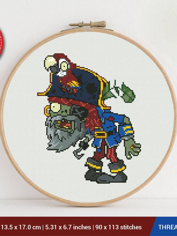 Pirate Captain Zombie Cross stitch pattern | Embroidery Pattern | Instant Download | Embroidery Designs