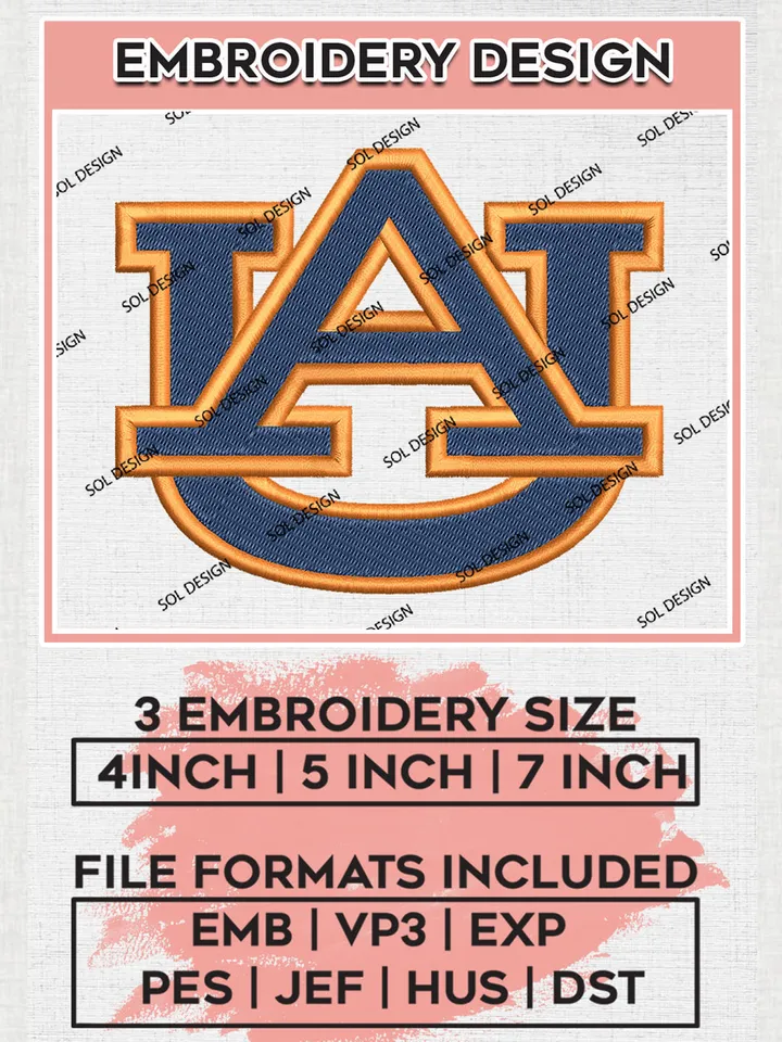 Auburn Tigers Logo Machine Embroidery Design, NCAA Auburn Tigers Embroidery Design Design files, NCAA Embroidery Designs, NCAA Machine Embroidery Designs, Digital Download