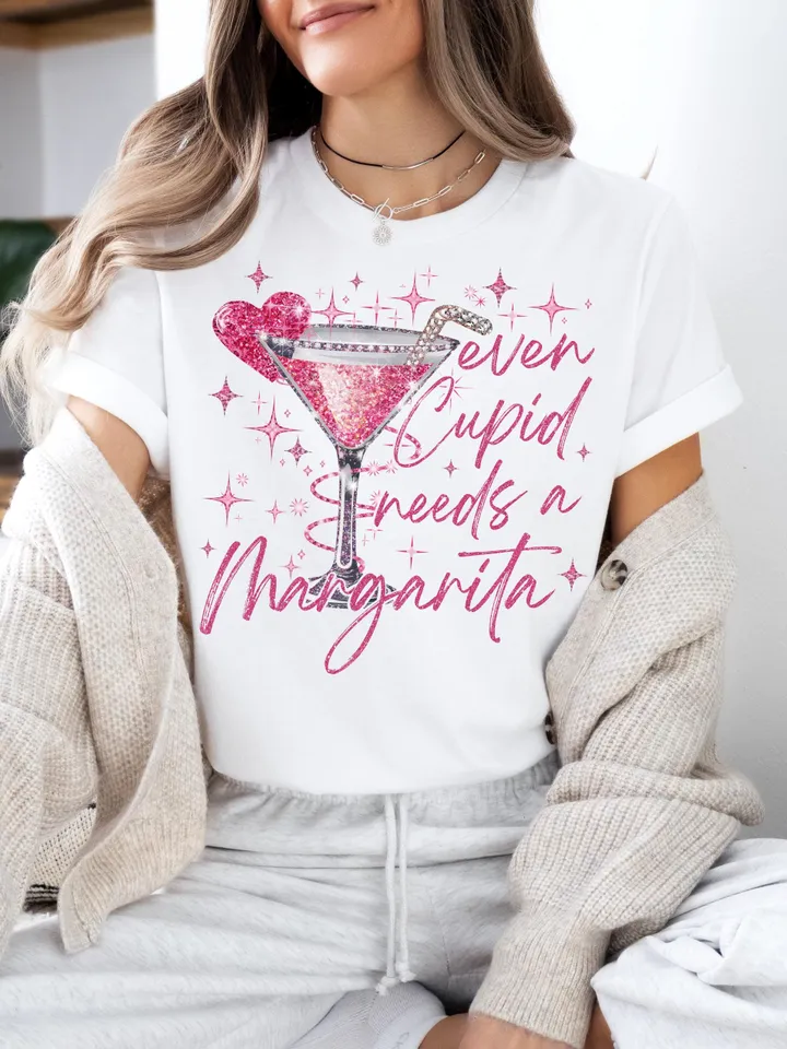 Even Cupid Need A Margarita Retro valentine png, Glitter Coquette Trendy Valentine Png Sublimation, Disco Ball, Funny Vday png Trendy png,