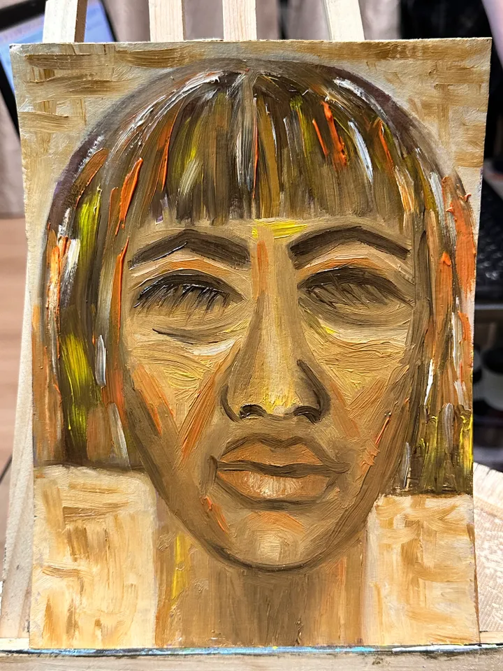 Oil Painting Abstract Portrait of a Girl Female Art People Cardboard 9 x 7 inches 24 x 18 cm Miniature Modern Art Abstraction Unframed Wall Decor