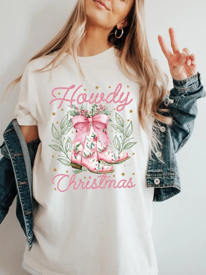 Howdy Christmas Png, Western Christmas Png, Coquette Christmas Png, Holiday Png, Cowgirl Christmas Png, Aesthetic png, Pink Christmas Png