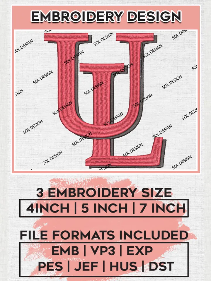 NCAA UL Ragin Cajuns Team Logo Embroidery Design Files, NCAA Louisiana Ragin Cajuns Machine Embroidery, NCAA Teams, Game Day, 3 sizes, NCAA Machine embroidery designs, Digital Download