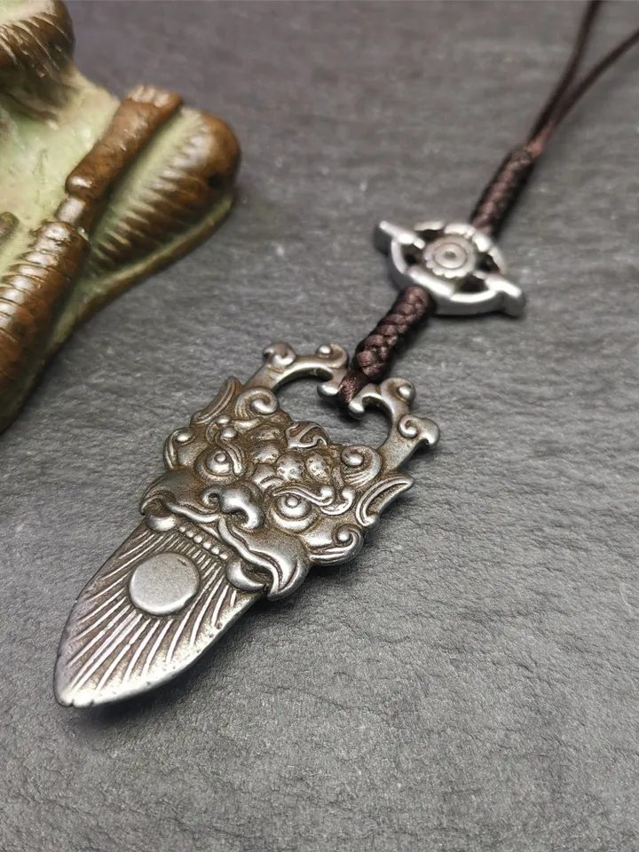Gandhanra Handmade Tibetan Buddhist Amulet,Kirtimukha Pendant,Bhoma,Banaspati,Mouth of Kala,Made of Cold Iron,1.97&quot; × 1.0&quot;