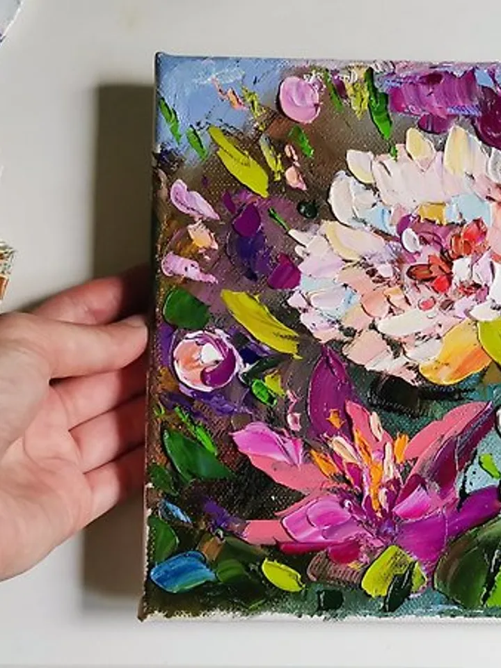 Peonies Painting Canvas Original Art Floral Oil Painting Impasto by Verafe