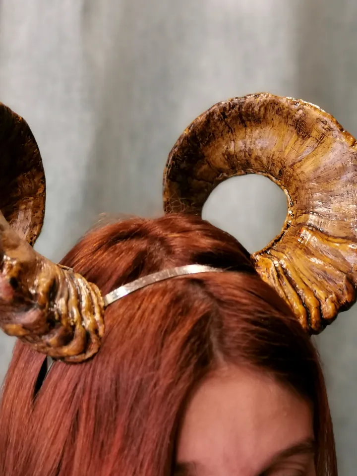 Ram Horns, Horns Headband, Twisted Ram Horns Headpiece for Halloween or Photoshoot, Big Natural Horns