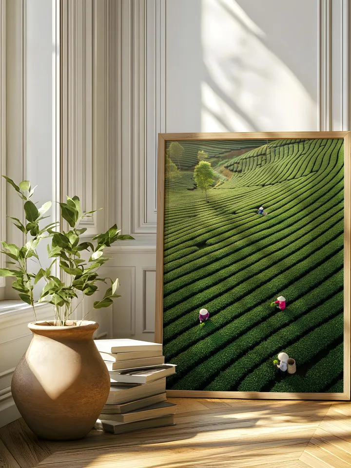 Vietnam Landscape Print | Asian Nature Wall Decor | Minimalist Green Poster | Asian Landscape Print | Vietnam Tea Garden Poster | Digital