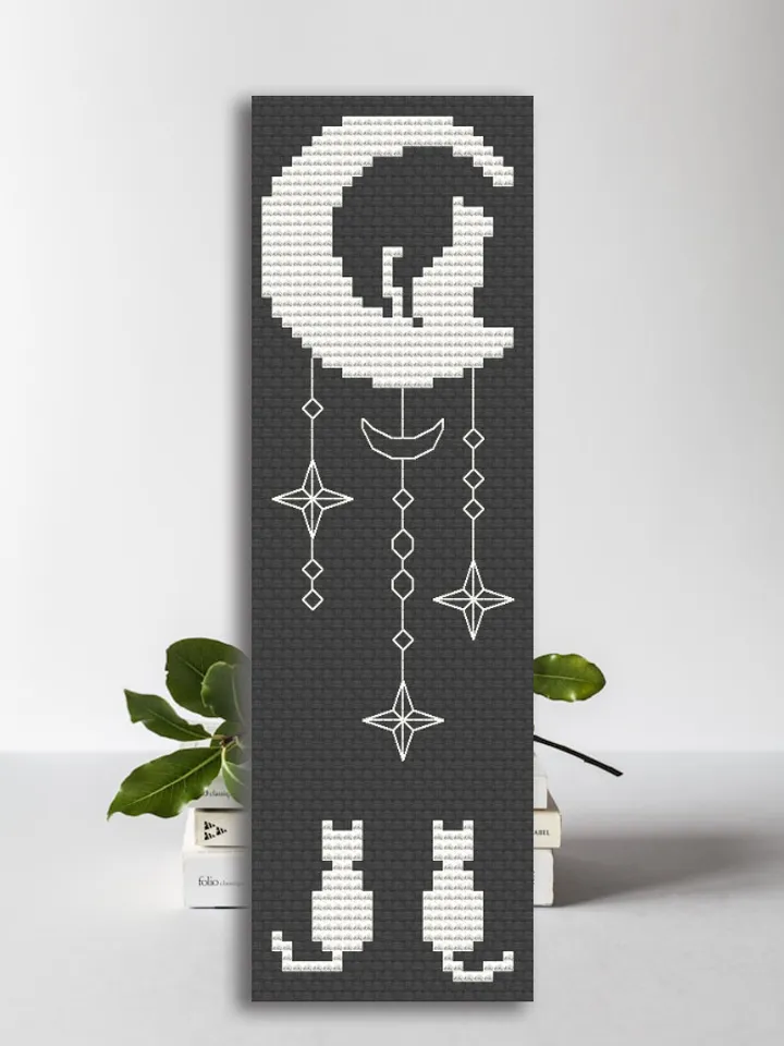 Cross stitch bookmark pattern Cats and Moon